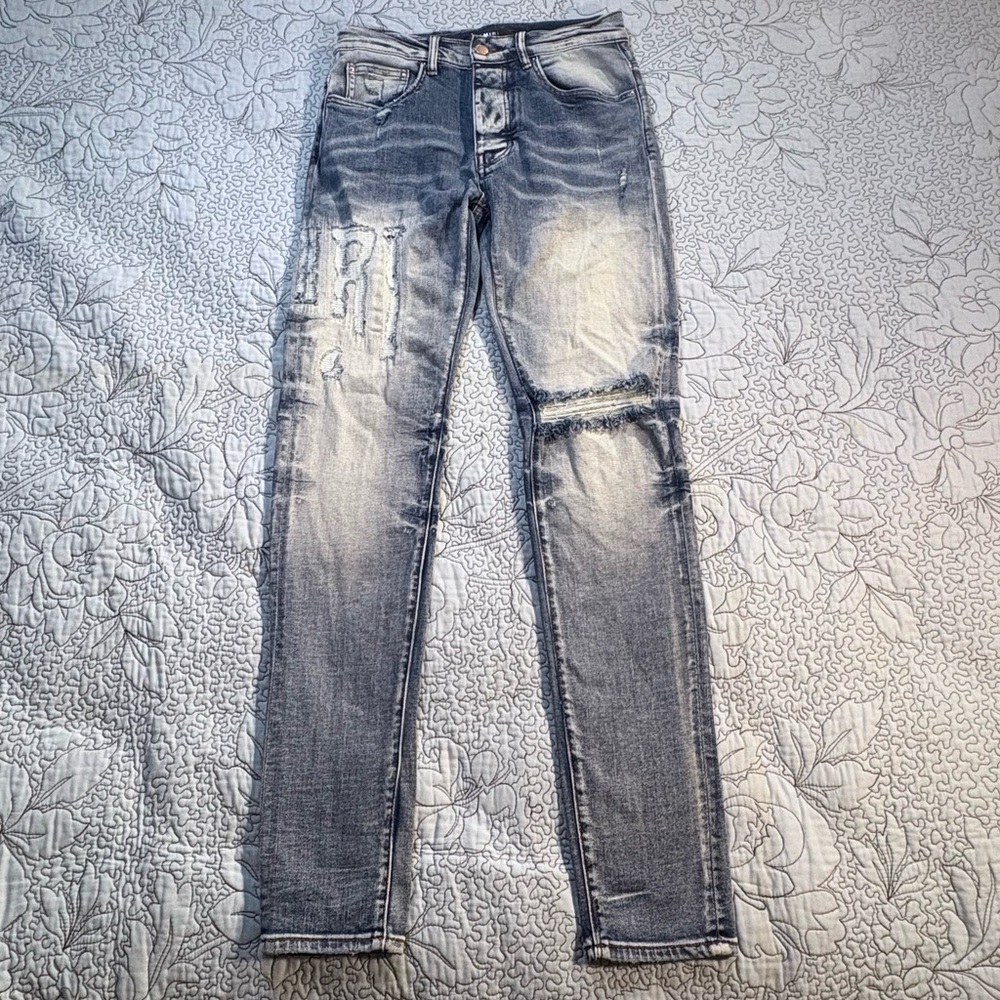 Amiri Selvedge Distressed Logo Jeans Size 29 Made in USA Premium Denim🧡